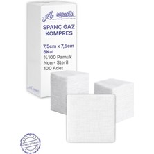 Alban Ağaoğlu Spanc Gazlı Bez 7,5x7,5cm 8 Katlı 100 Adet - Yüksek Emici, Yapışmayan, Nefes Alabilir %100 Pamuk Yara Pansuman Pedi (Gaz Kompres)