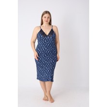 Jenika Premium Desenli Ring Viskon Yumuşak Dokulu Dantel Detaylı Askılı Ev Elbisesi & Gecelik