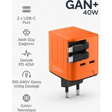 GUNKES AC-122 40W Pd Gan Hızlı Şarj Aleti Usb-C ve Lightning Dahili Kablolu Çift Usb-C Çıkışlı Kompakt ve Yüksek Hızlı Şarj Çözümü