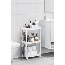 Beyaz 3 Katlı Tekerlekli Düzenleyici Mutfak ve Banyo Rafı Vesken