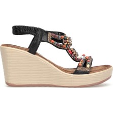 Guja 26Y155 Kadın Taşlı Dolgu Topuklu Lastikli Comfort Sandalet Siyah