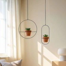 Homing Tasarım Askılı Metal Çiçeklik Saksılık Siyah 2'li Set Modern Minimalist Şekil