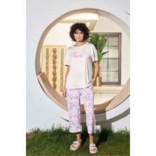Lodos Store Aydoğan Kadın Kısa Kollu Kapri Bermuda Yazlık Viskon Pijama Takımı