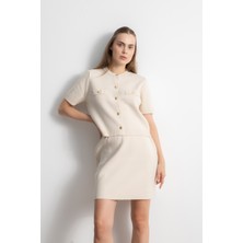 Shophia Gold Düğmeli Triko Etek Bluz Takım