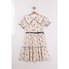 Joy Kids Kız Çocuk %100 Pamuk Müslin Elbise Kemer Detaylı (10-13YAŞ) (Ekru)