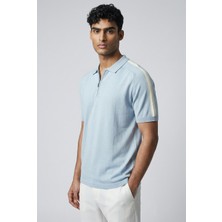 Jeus Erkek Yakalı Fermuarlı Triko Buz Mavi Tshirt