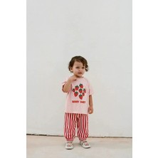 Magu Kız Bebek Pamuklu Pembe Çilek Baskılı Tişört Eşofman Takım