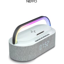 Neffo Bluetooth Hoparlör Fm Radyo 15W Tws USB Tf Qi Kablosuz Şarjlı Saatli Rgb