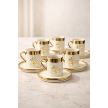 Yzhome 6 Kişilik Lüks Beyaz Gold Yaldızlı Inci Lotus Kahve Fincan Takımı Seti 100ML