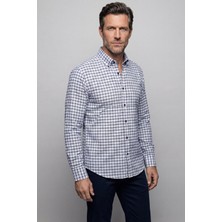 Bisse Modern Fit Paşa Yaka Ekose Kışlık Pamuk Siyah Erkek Gömlek GMEKS0122300213_D99
