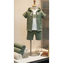 Kidzes Erkek Bebek Terletmeyen Esnek Pamuklu Kumaş 3'lü Takım