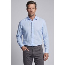 Bisse Regular Fit Yumuşak Gabardin Keten Mavi Erkek Gömlek GM23Y231023_D35