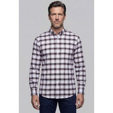 Bisse Modern Fit Italyan Yaka Tek Cep Düğmeli Ekose Kışlık Pamuk Bordo Erkek Gömlek GMEKS0122300215_D25