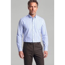 Bisse Regular Fit Paşa Yaka Pamuk Mavi Erkek Gömlek GMCZG4K242010_D35