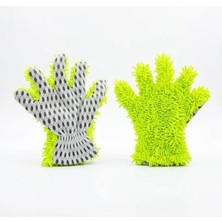 Midas Toptan Home Çift Taraflı Mikrofiber Şönil Tüylü 5 Parmaklı Araba Oto Yıkama Temizlik Eldiveni Yeşil Beyaz