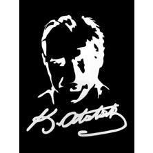 Midas Toptan Home K.atatürk Silüetli Imzalı Oto Sticker Beyaz 19X15CM