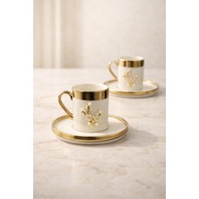 Yzhome 2 Kişilik Lüks Beyaz Gold Yaldızlı Inci Lotus Kahve Fincan Takımı Seti 100ML