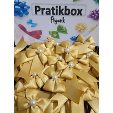 Pratikbox Yonca Fiyonk / Saten 2cm'lik / Hediyelik / Süsleme / Altın Renk / 25ADET