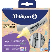 Keskin Color Pelikan 490 Eco Fosforlu Kalem 6lı Pastel Karışık Renk