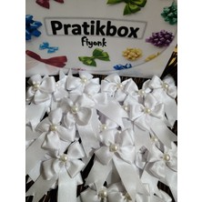 Pratikbox Yonca Fiyonk / Saten 2cm'lik / Hediyelik / Süsleme / Beyaz Renk / 25ADET