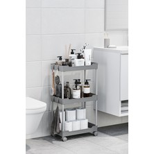 Gri 3 Katlı Tekerlekli Düzenleyici Mutfak ve Banyo Rafı Vesken