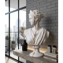 Mirsa Global Dekoratif Diana Büst Biblo – Antik Yunan Heykel Tarzı, Biblo Beyaz Gold Lüks Salon Konsol Süs Objesi ( Polyester)