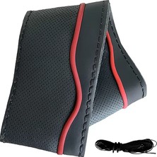 Midas Toptan Home Lüx Desenli Deri Dikme Direksiyon Kılıfı 38-40CM Siyah-Bordo Şeritli OND377