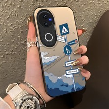 HONTINGA Vivo V50 ile Uyumlu Kılıfı Silikon Kenar Sert Arka Düşüme Önleyici Basitlik Anti Düşme Kamera Korumali Yol Tabelası Desen Telefon Kılıfı Kadın ve Erkek Için Uygundur K1-0837