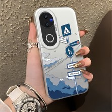 HONTINGA Vivo V50 ile Uyumlu Kılıfı Silikon Kenar Sert Arka Düşüme Önleyici Basitlik Anti Düşme Kamera Korumali Yol Tabelası Desen Telefon Kılıfı Kadın ve Erkek Için Uygundur K1-0837