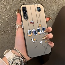HONTINGA Samsung Galaxy A50S ile Uyumlu Kılıfı Silikon Kenar Sert Arka Düşüme Önleyici Basitlik Anti Düşme Kamera Korumali Astronot Desen Telefon Kılıfı Kadın ve Erkek Için Uygundur K1-0838