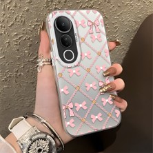 HONTINGA Vivo V50 Lite ile Uyumlu Kılıfı Silikon Kenar Sert Arka Düşüme Önleyici Basitlik Anti Düşme Kamera Korumali Fiyonk Desen Telefon Kılıfı Kadın ve Erkek Için Uygundur K1-0842