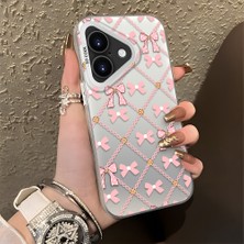 HONTINGA iPhone 16 ile Uyumlu Kılıfı Silikon Kenar Sert Arka Düşüme Önleyici Basitlik Anti Düşme Kamera Korumali Fiyonk Desen Telefon Kılıfı Kadın ve Erkek Için Uygundur K1-0842