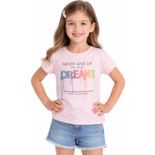 Essu Kız Çocuk Dreams Yazı Desenli Pudra Renk Kısa Kol Tişört