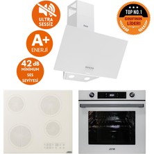 Afm Tech ve Ferre Marka / Sierra Sessiz Elekt Vitro Cam Beyaz Ankastre Set( D087-SA+ V6-05 + FM7701)