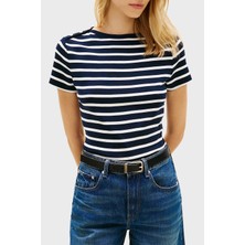Tommy Hilfiger % 100 Pamuk Slim Fit Kayık Yaka T Shirt Bayan T Shirt WW0WW49250 0x3
