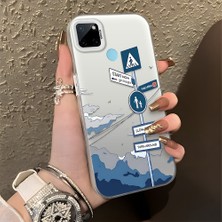 HONTINGA Realme C21Y ile Uyumlu Kılıfı Silikon Kenar Sert Arka Düşüme Önleyici Basitlik Anti Düşme Kamera Korumali Yol Tabelası Desen Telefon Kılıfı Kadın ve Erkek Için Uygundur K1-0837
