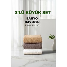 Cotto Home 3 lü Kareli Havlu Takımı Bej Beyaz Fume Kahve Yumuşak Pamuk Banyo Havlu Seti 70x140 cm