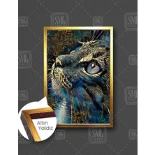 SML Tablo Altın Tüylü Kedi Modern Sanat Dekor Hayvan Dikey Çerçeveli Kanvas Tablo