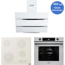 Afm Tech Rolea Vitroseramik Elektrikli Beyaz Cam Ankastre Set ( V6-05  + FM7701 + FM3251W )