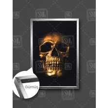SML Tablo Altın Kuru Kafa Gold Skull Dekor Dikey Çerçeveli Kanvas Tablo