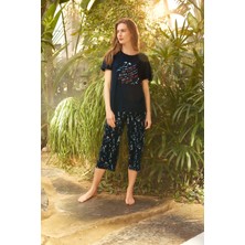 Lodos Store Aydoğan Kadın Kısa Kollu Kapri Bermuda Yazlık Viskon Pijama Takımı