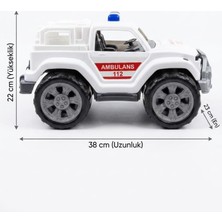 Farbu Oyuncak Fileli Off-Road 38CM Dev Tekerlekli 4x4 Ambulans Tasarımlı Detaylı Arazi Aracı Oyuncak Araba