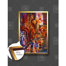 SML Tablo Soyut Aşıklar Çift Sokak Yol City Şehir Dikey Çerçeveli Kanvas Tablo
