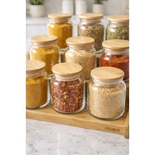 Mottogo Bambu Kapaklı Cam Baharatlık Seti – Merdiven Standlı Baharat Kavanozu Organizer 300 ml