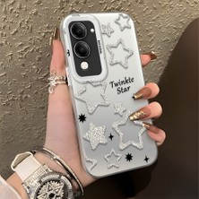 HONTINGA Vivo Y29S ile Uyumlu Kılıfı Silikon Kenar Sert Arka Düşüme Önleyici Basitlik Anti Düşme Kamera Korumali Yıldız Desen Telefon Kılıfı Kadın ve Erkek Için Uygundur K1-0840