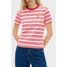 Tommy Hilfiger Çizgili Pamuklu Regular Fit Bisiklet Yaka T Shirt Bayan T Shirt WW0WW48699 0d3