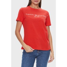 Tommy Hilfiger Logolu Pamuklu Regular Fit Bisiklet Yaka T Shirt Bayan T Shirt WW0WW40276 Sne