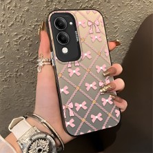 HONTINGA Vivo Y29S ile Uyumlu Kılıfı Silikon Kenar Sert Arka Düşüme Önleyici Basitlik Anti Düşme Kamera Korumali Fiyonk Desen Telefon Kılıfı Kadın ve Erkek Için Uygundur K1-0842