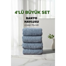 Cotto Home 4 lü Çizgili Mavi Renk Yumuşak Pamuk Banyo Havlu Seti 70x140 cm