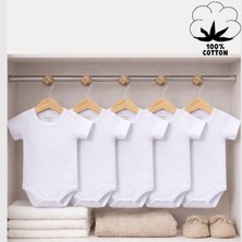 Angeltouch %100 Pamuklu Body Atlet Penye Bisiklet Yaka Beyaz 5'li Set Kız Erkek Bebek Unisex